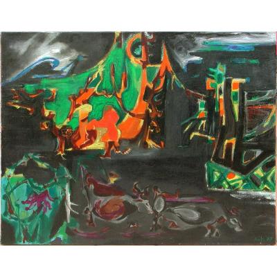 Philippe ARTIAS "Scène paysanne" 1955 huile sur toile 60x73